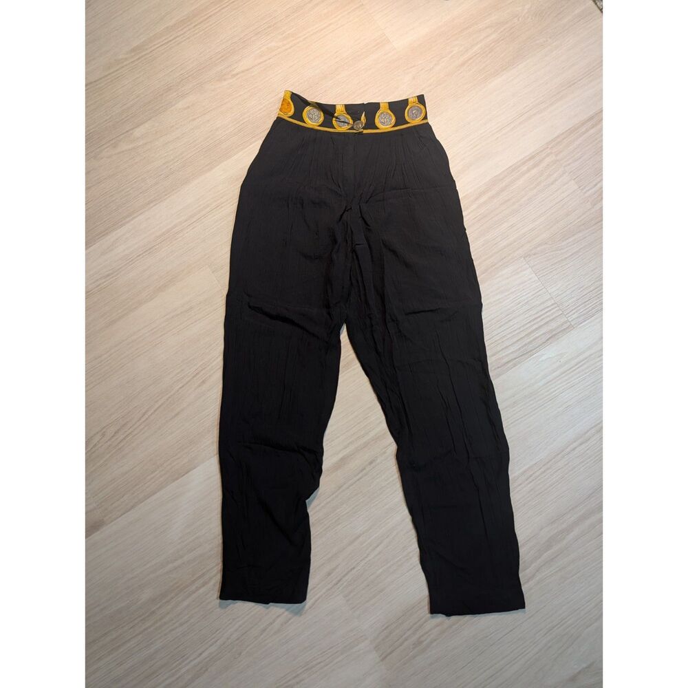 Vintage Platinum by Dorothy Schoelen Black Gold Waist Pants Size 12 80s 90s